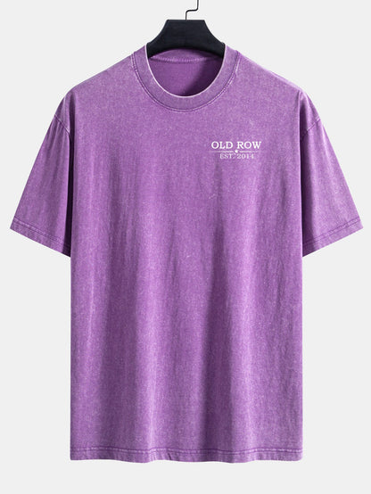 USA Old Row Beer Print Washed Distressed Drop Shoulder T-Shirt