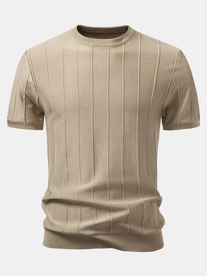 Striped Jacquard Crew Neck Sweater Knitted T-Shirt