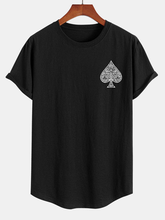 Ace Of Spades Print Cotton Arc Hem T-Shirt