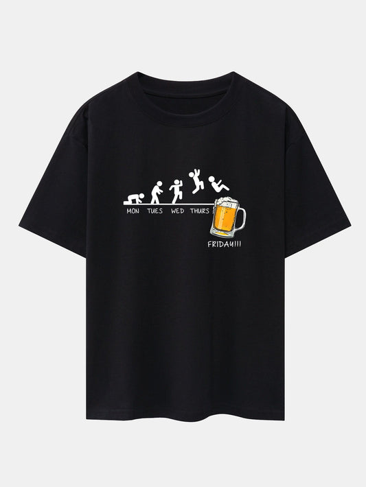 Beer Weekly Evolution Print Drop Shoulder Oversize T-Shirt