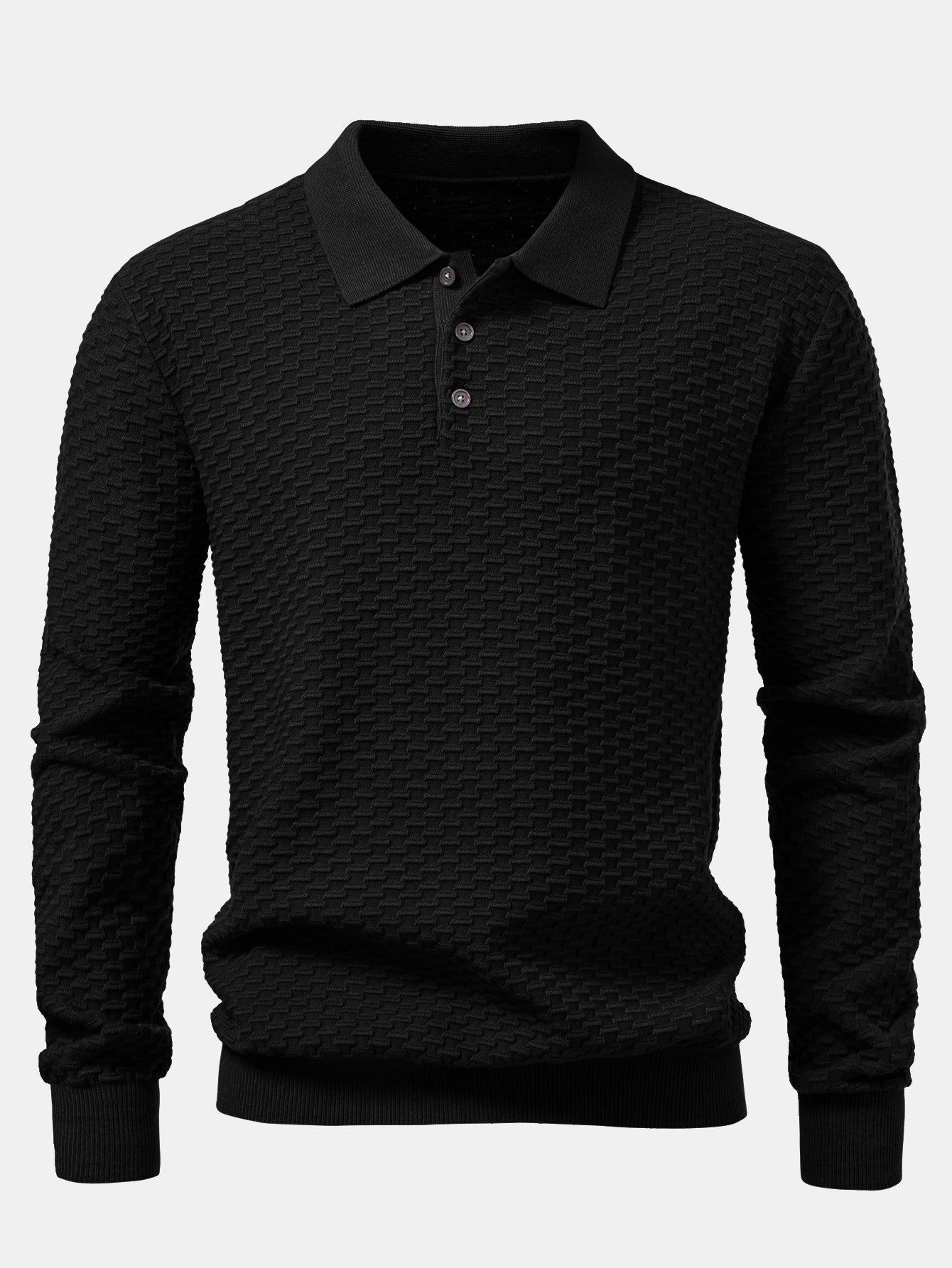 Long Sleeve Textured Knit  Polo Shirt
