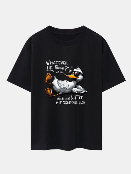 Sunglasses Goose Print Drop Shoulder Oversize T-Shirt