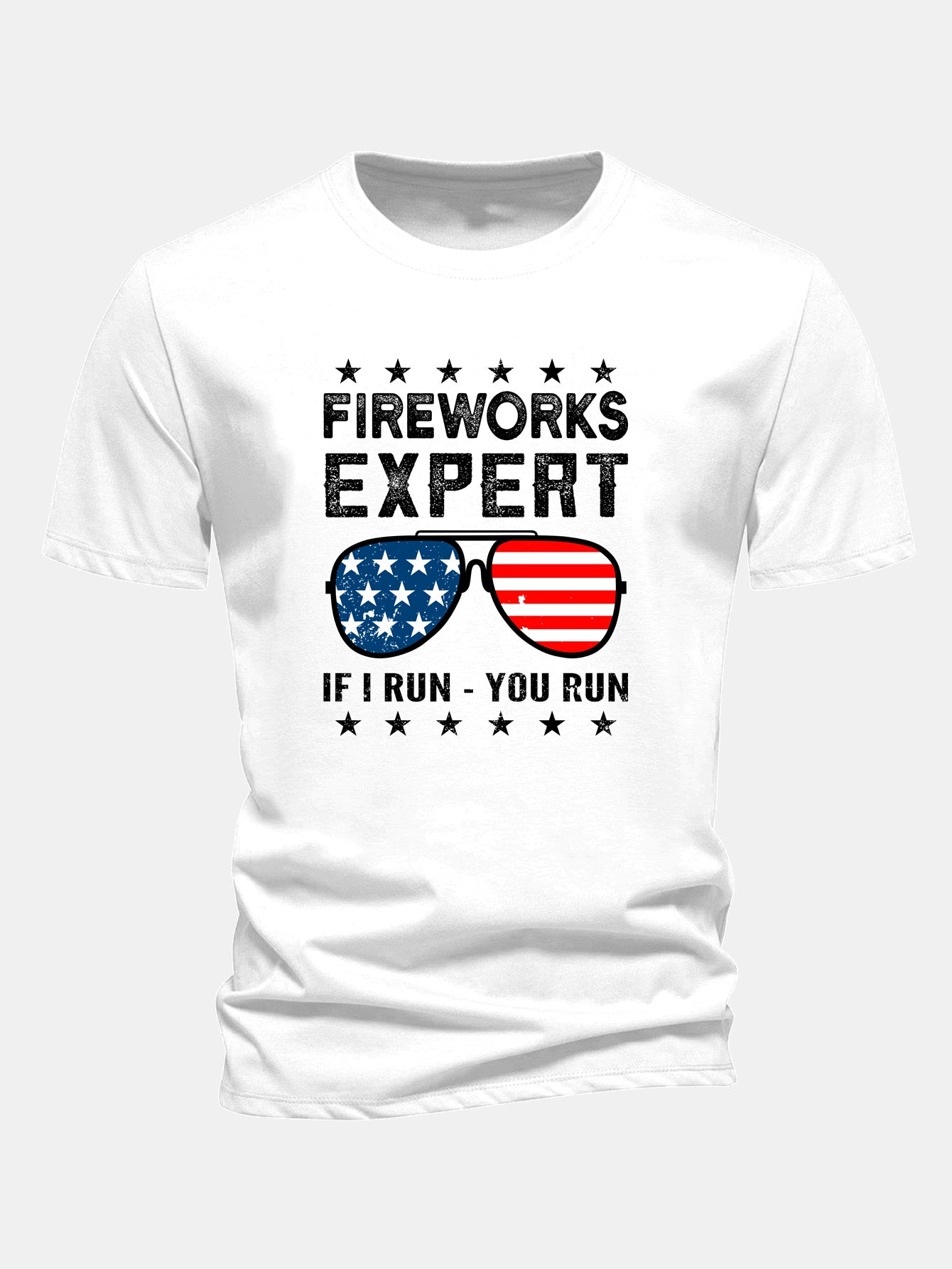 Regular Fit American Flag Sunglasses Print Cotton T-Shirt