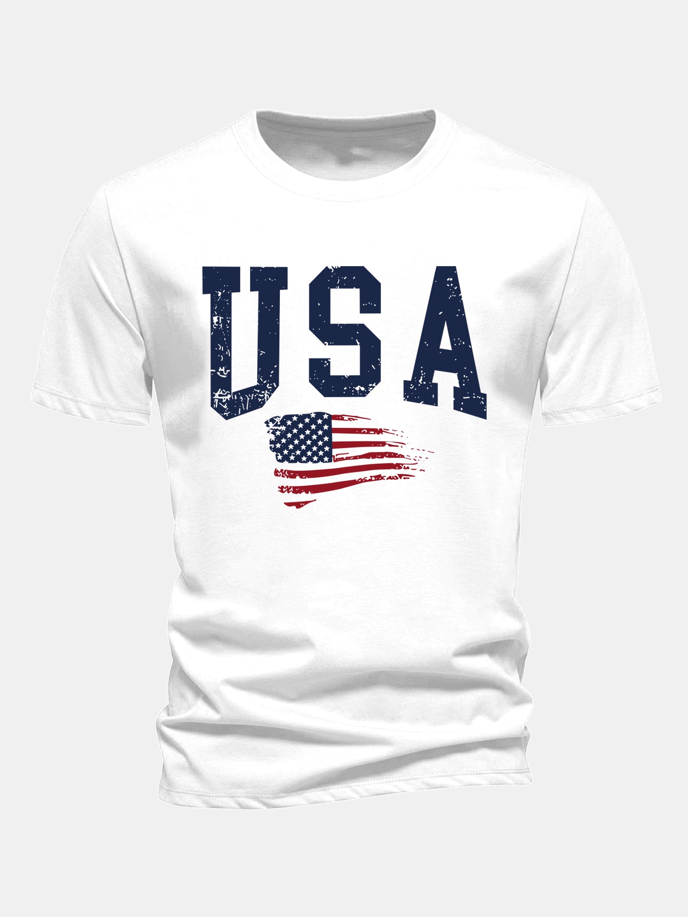Regular Fit USA Flag Print Cotton T-Shirt