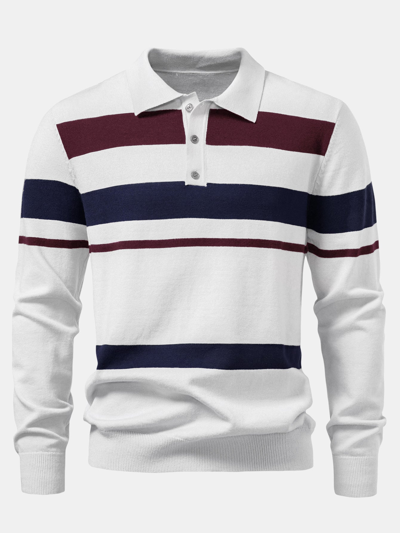 Long Sleeve Stripe Knit Polo Shirt