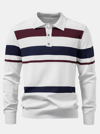 Long Sleeve Stripe Knit Polo Shirt