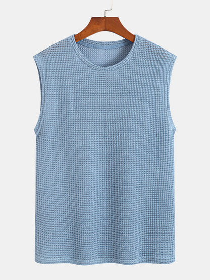 Waffle Knit Wide Strap Sleeveless T-Shirt