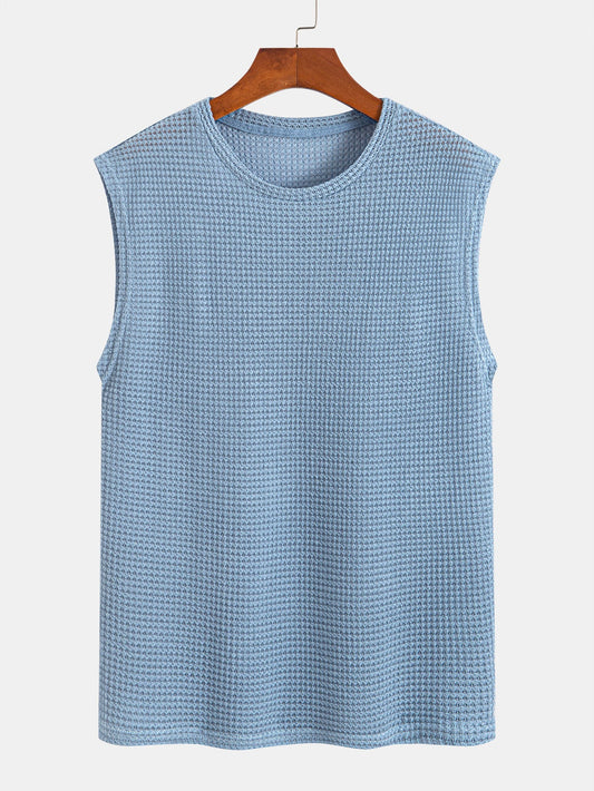 Waffle Knit Wide Strap Sleeveless T-Shirt