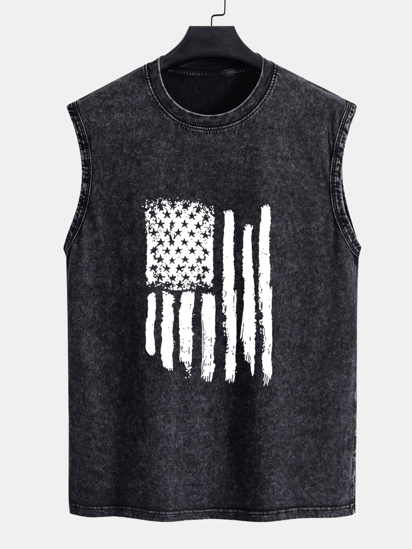 American Flag Print Washed Distressed Tank Top