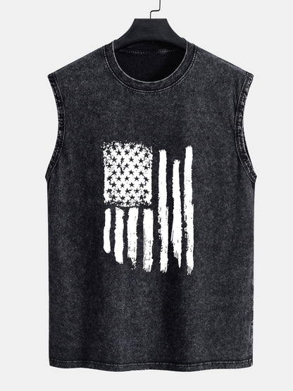 American Flag Print Washed Distressed Tank Top