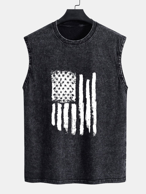 American Flag Print Washed Distressed Tank Top