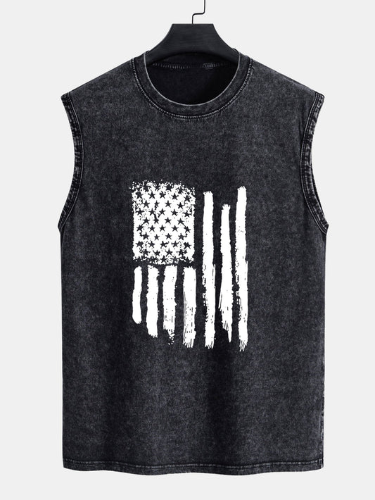 American Flag Print Washed Distressed Tank Top