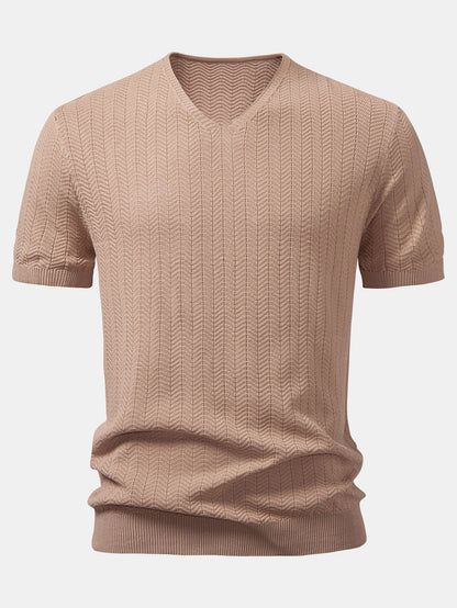 Textured Knitted V Neck T-Shirt