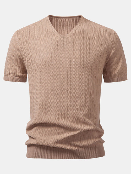 Textured Knitted V Neck T-Shirt