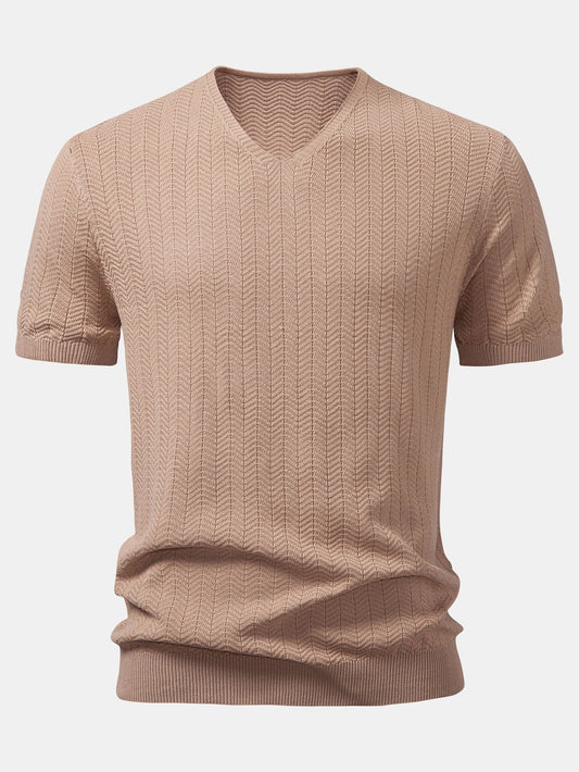 Textured Knitted V Neck T-Shirt