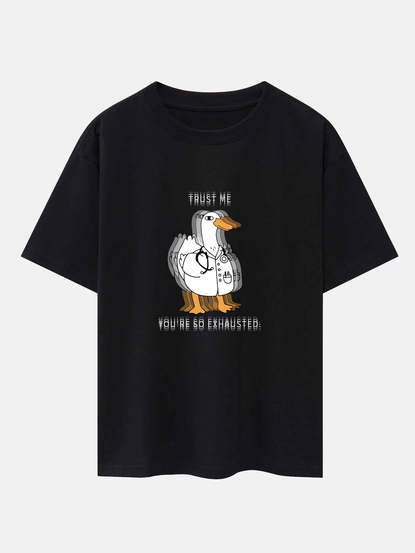 Funny Doctor Goose Print Drop Shoulder Oversize T-Shirt
