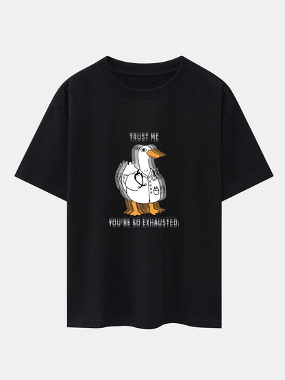 Funny Doctor Goose Print Drop Shoulder Oversize T-Shirt