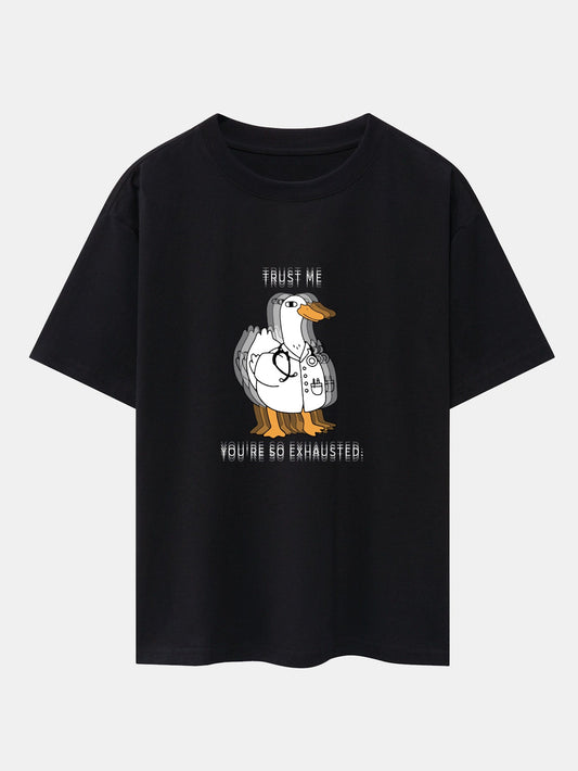 Funny Doctor Goose Print Drop Shoulder Oversize T-Shirt