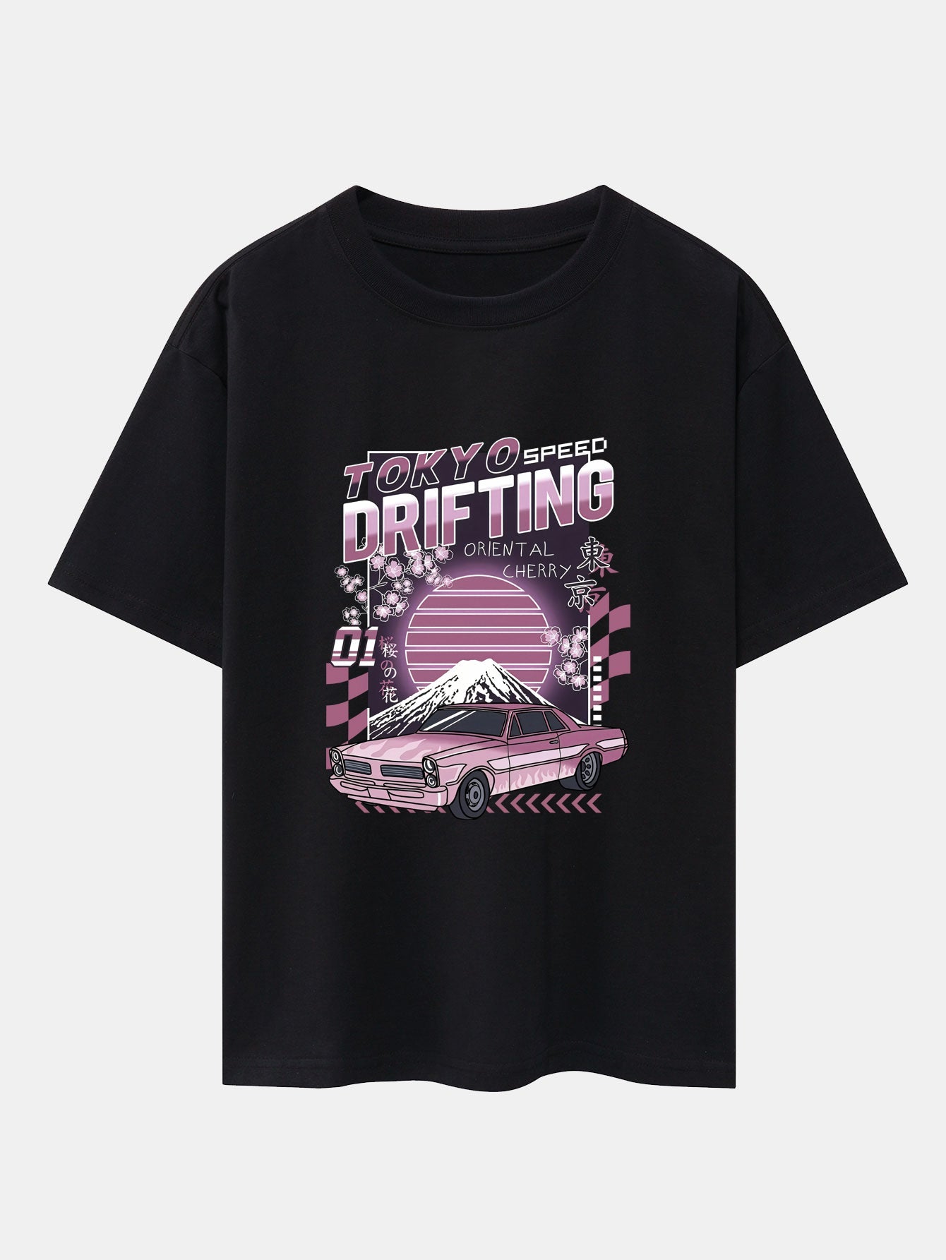 Tokyo Speed Car Print Drop Shoulder Oversize T-Shirt