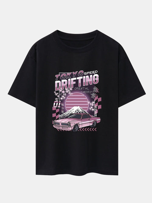 Tokyo Speed Car Print Drop Shoulder Oversize T-Shirt