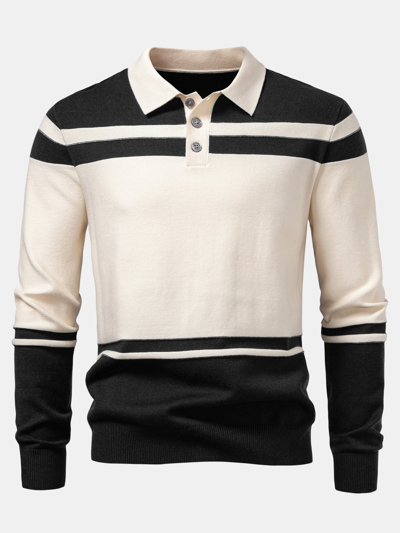 Long Sleeve Color Block Knit Polo Shirt