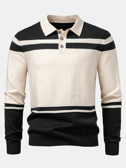 Long Sleeve Color Block Knit Polo Shirt