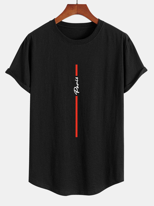 Stripe Paris Print Cotton Arc Hem T-Shirt