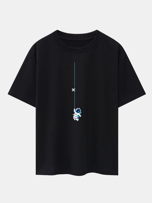 Astronaut On A Rope Print Drop Shoulder Oversize T-Shirt