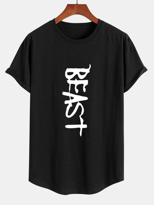 Beast Print Cotton Arc Hem T-Shirt