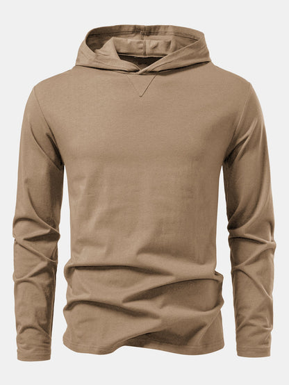Long Sleeved Cotton Hooded T-Shirt