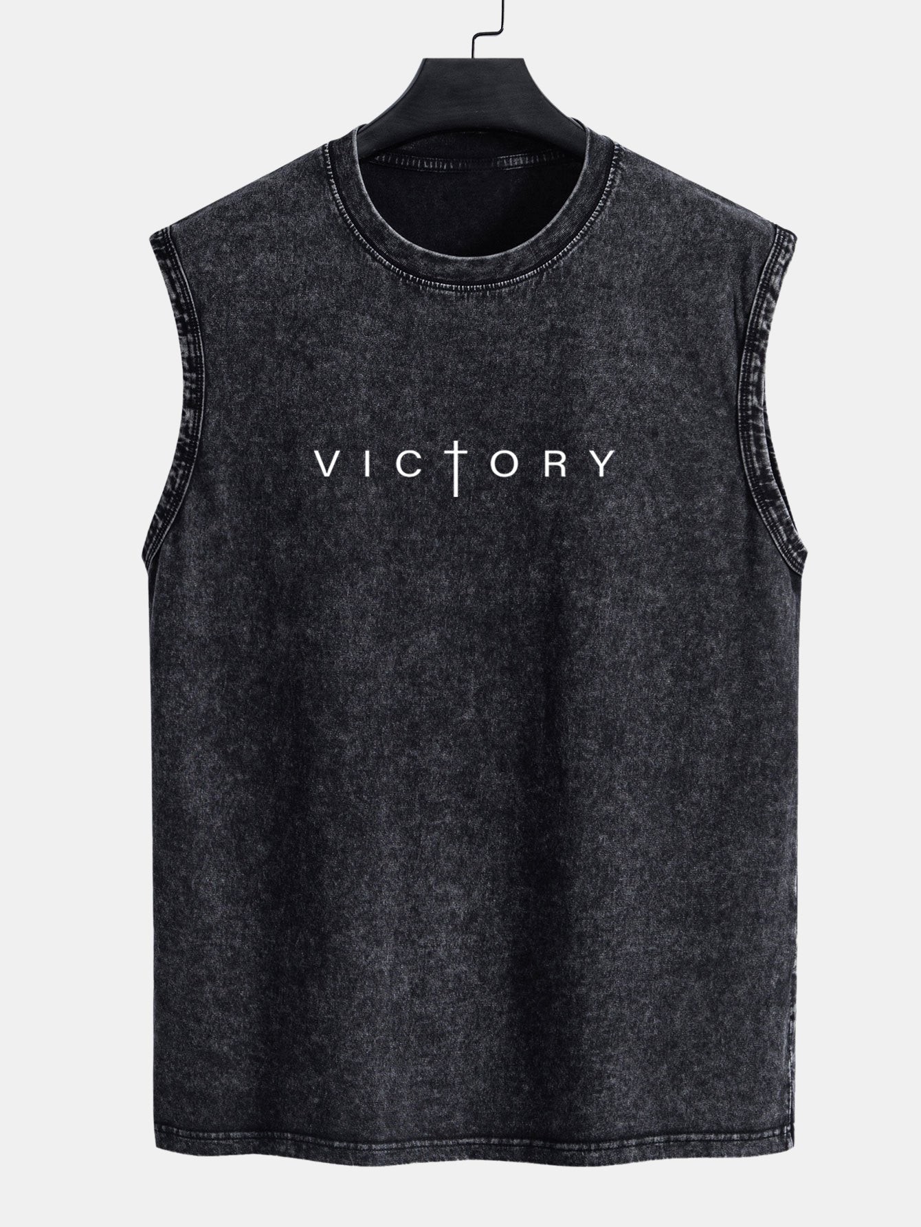 Victory Slogan Print Washed Distressed Tank Top