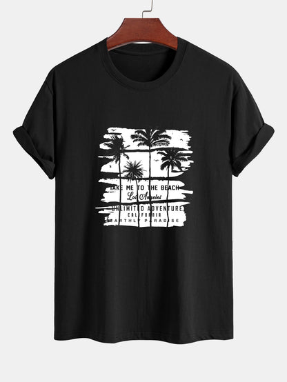 Regular Fit Palm Tree Silhouette Print Cotton T-Shirt