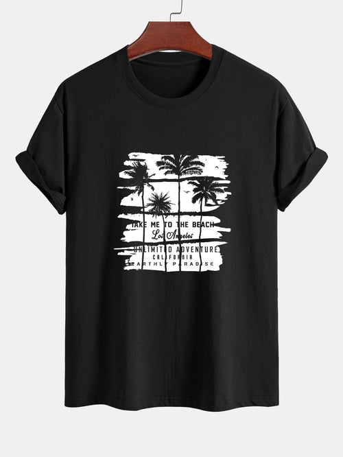 Regular Fit Palm Tree Silhouette Print Cotton T-Shirt