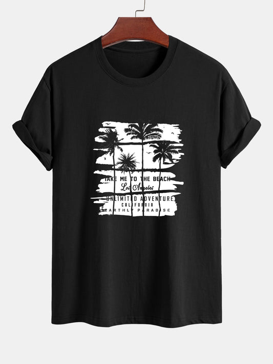 Regular Fit Palm Tree Silhouette Print Cotton T-Shirt