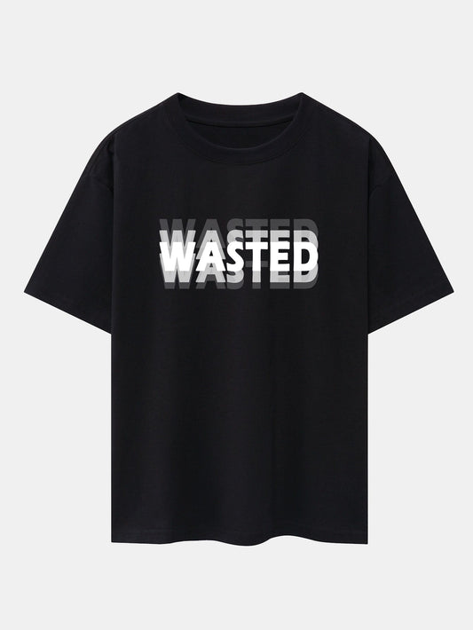 Wasted Print Drop Shoulder Oversize T-Shirt