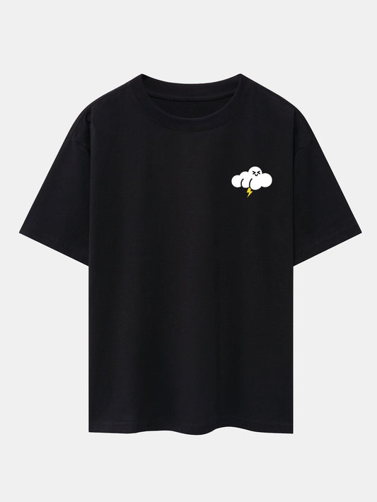 Thundercloud Print Drop Shoulder Oversize T-Shirt