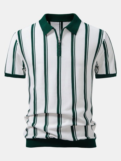 Striped Zip Up Knit Polo