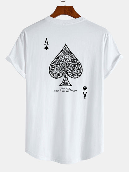 Ace Of Spades Print Cotton Arc Hem T-Shirt