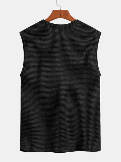 Waffle Knit Wide Strap Sleeveless T-Shirt