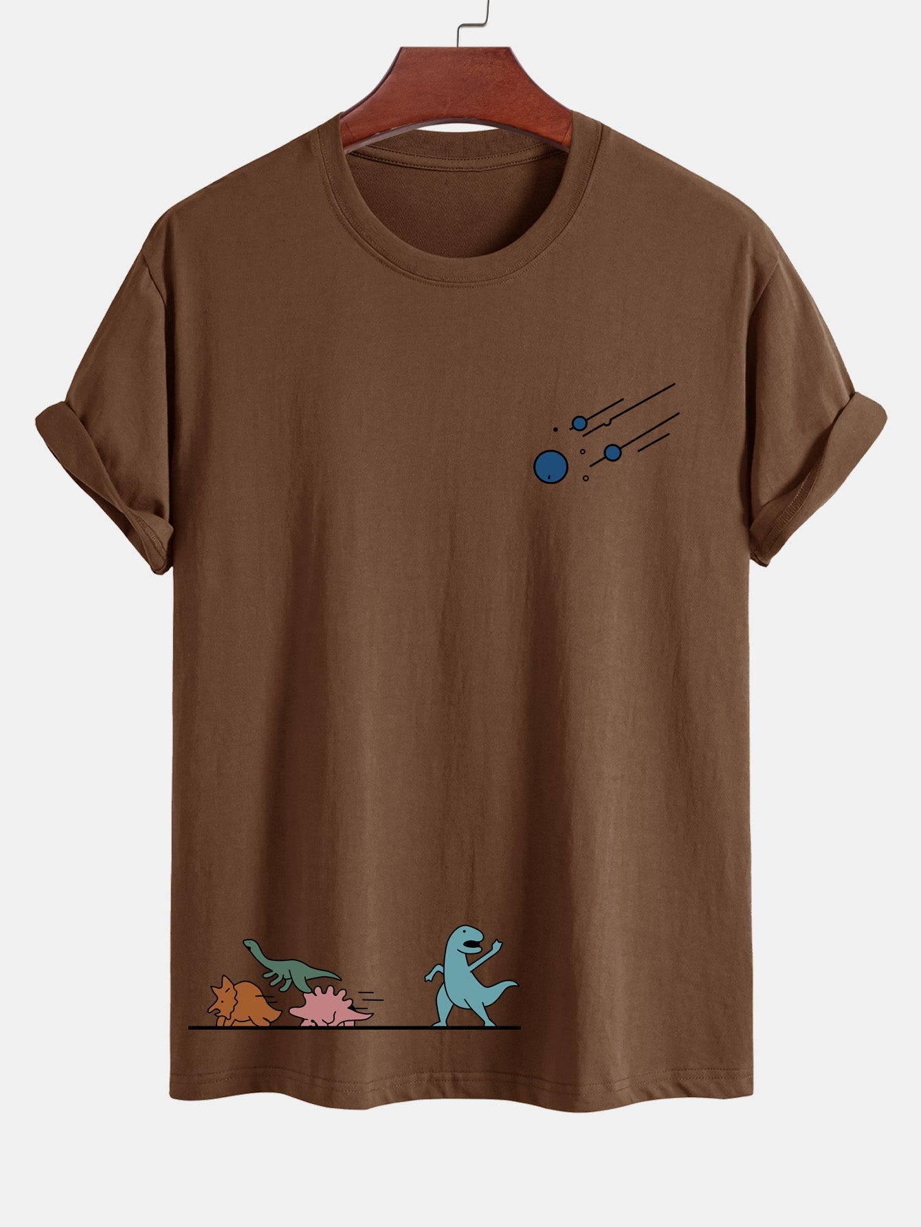 Regular Fit Dinosaurs Avoid Meteorites Print Cotton T-Shirt