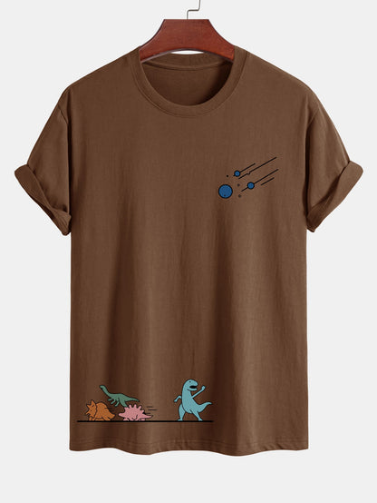 Regular Fit Dinosaurs Avoid Meteorites Print Cotton T-Shirt
