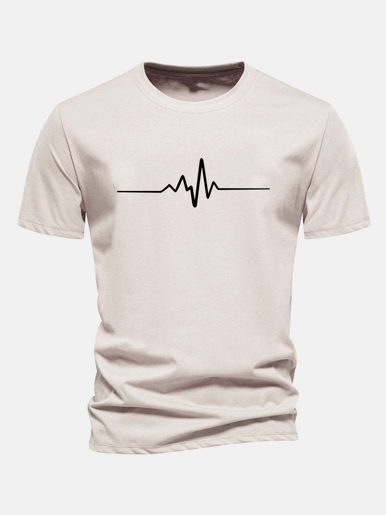 Regular Fit Heartbeat Flatline Print Cotton T-Shirt