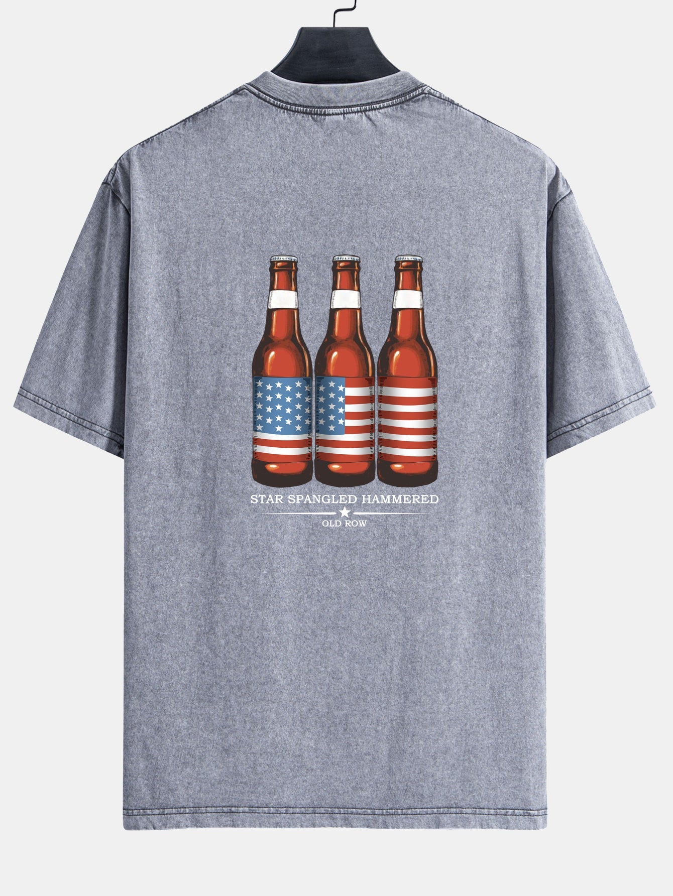 USA Old Row Beer Print Washed Distressed Drop Shoulder T-Shirt