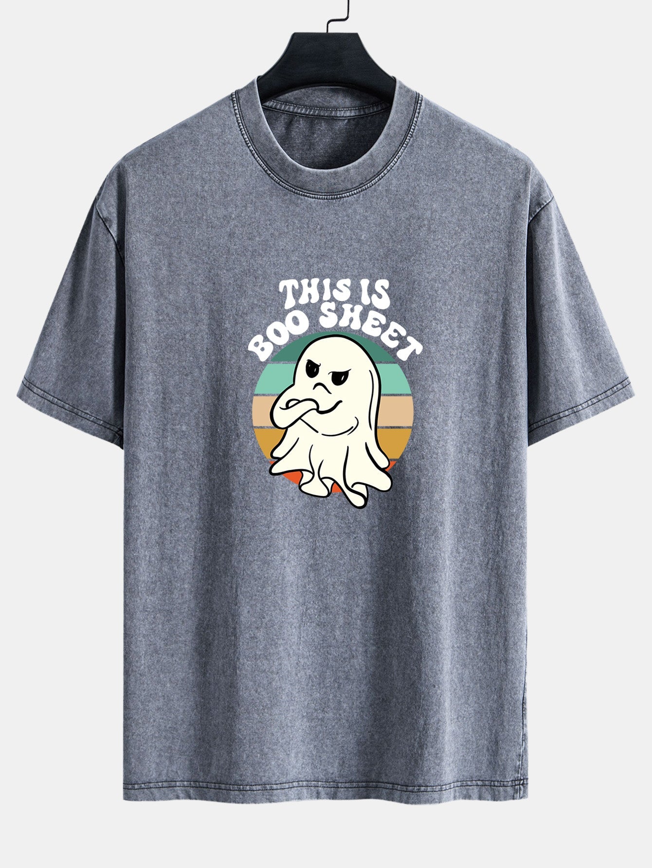 Ghost Slogan Print Washed Distressed Drop Shoulder T-Shirt