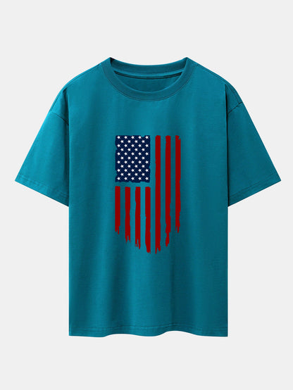 American Flag Print Drop Shoulder Oversize T-Shirt