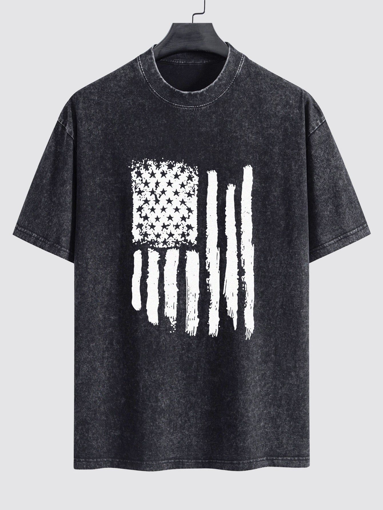 American Flag Print Washed Distressed Drop Shoulder T-Shirt
