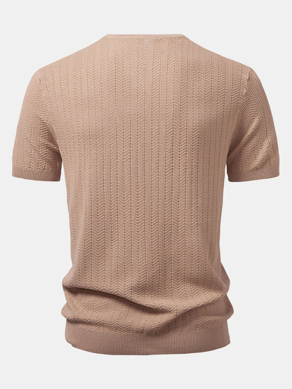 Textured Knitted V Neck T-Shirt