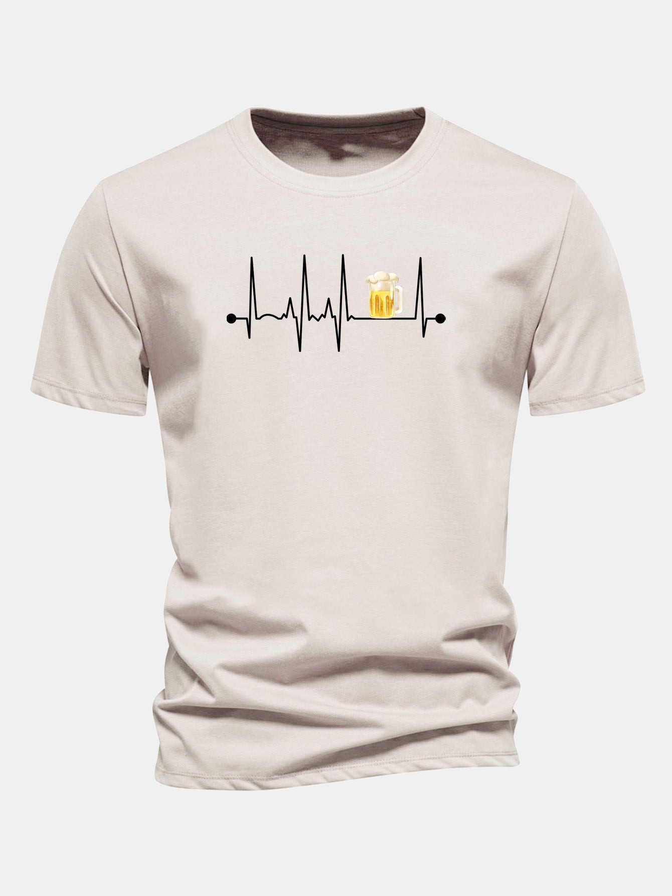 Regular Fit Beer Heartbeat Print Cotton T-Shirt