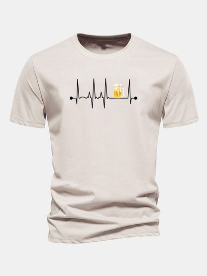 Regular Fit Beer Heartbeat Print Cotton T-Shirt