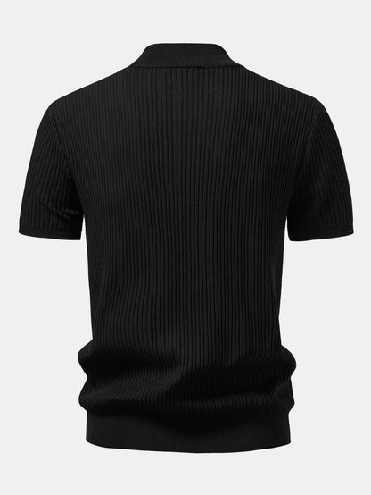 Ribbed Mock Neck Knitted Sweater T-Shirt
